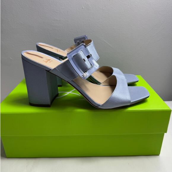 New Sam Edelman Dalton Blue Satin Slip On Block Heel Sandals Women's Size 10 - Picture 5 of 10